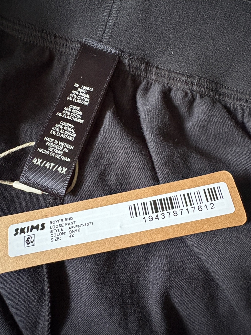 NWT Skims Boyfriend Loose Pant Women’s 4X Onyx Black Loungwear - Picture 4 of 4